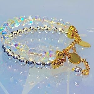 HEMATITE + SWAROVSKI CRYSTALS NATURAL BRACELET diameter 6cm diameter adj.